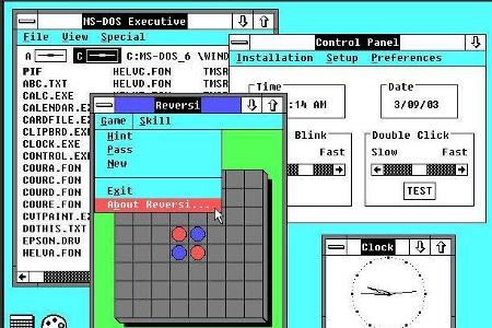 1987: Windows 2.0Bei Windows 2.0 verbesserte Microsoft leicht die Grafik und erstmalig konnten sich Fenster auch überlappen....