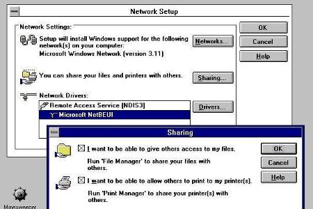 1992: Windows for Workgroups 3.1Diese Windows-Version basierte auf Windows 3.1 und fügte die native Netzwerk-Unterstützung i...